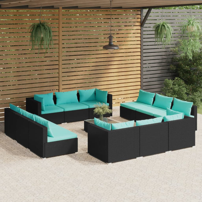 Set Divani da Giardino 13 pz con Cuscini in Polyrattan Nero 3101593