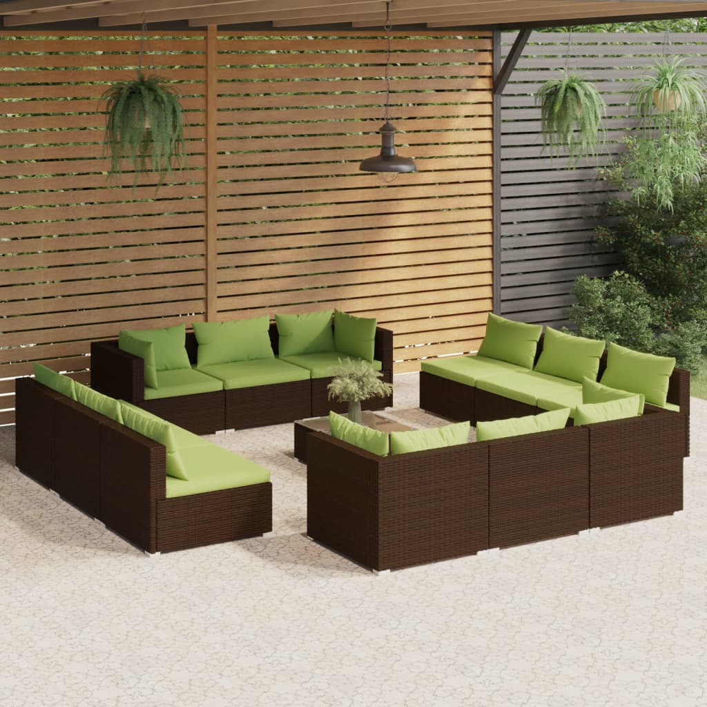 Set Divani da Giardino 13 pz con Cuscini in Polyrattan Marrone cod mxl 38871