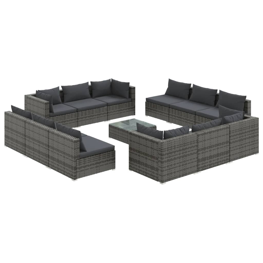 Set Divani da Giardino 13 pz con Cuscini in Polyrattan Grigio 3101597