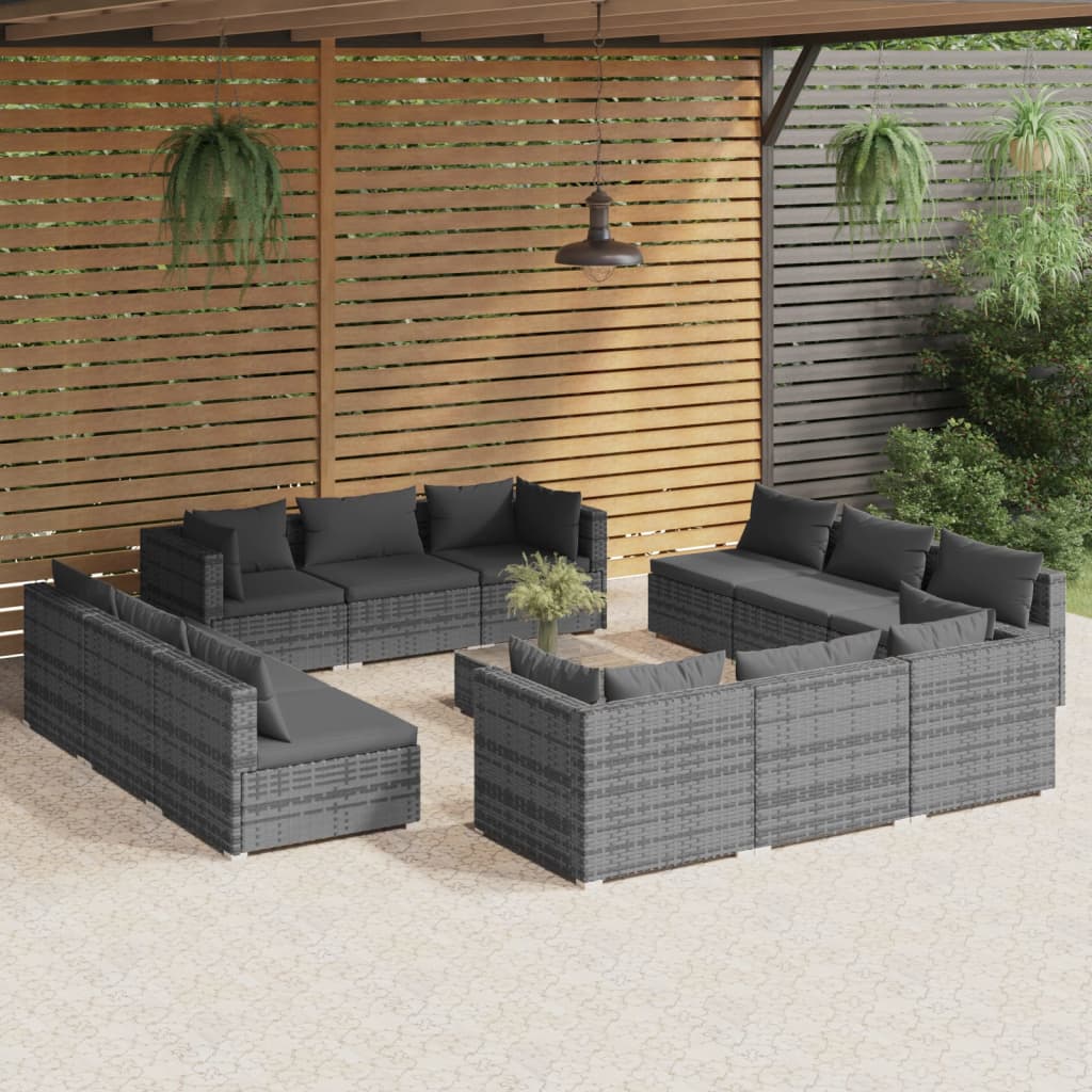 Set Divani da Giardino 13 pz con Cuscini in Polyrattan Grigio 3101597