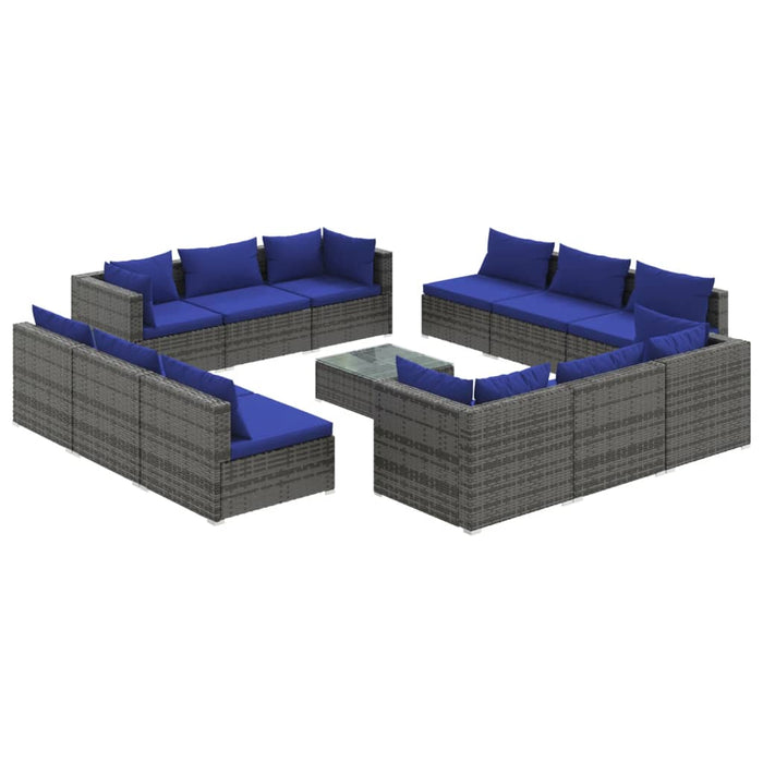 Set Divani da Giardino 13 pz con Cuscini in Polyrattan Grigio 3101598