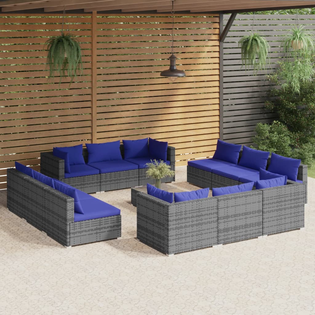 Set Divani da Giardino 13 pz con Cuscini in Polyrattan Grigio 3101598