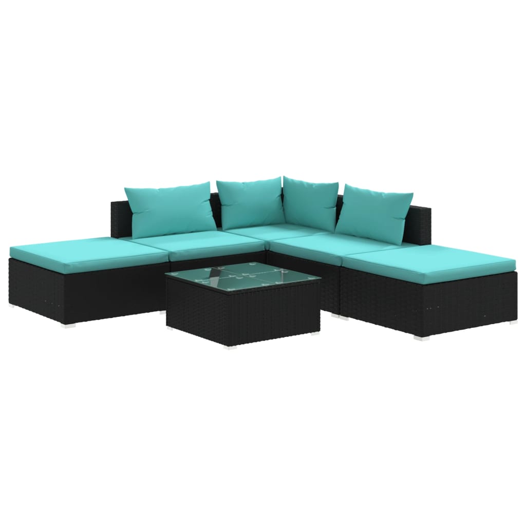 Set Salotto da Giardino 6 pz con Cuscini in Polyrattan Nero cod mxl 41872