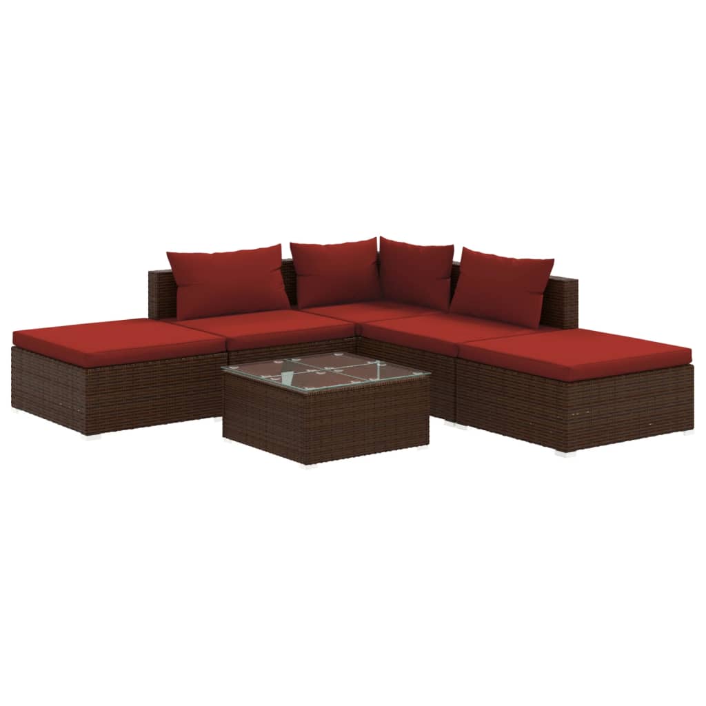 Set Divani da Giardino 6 pz con Cuscini in Polyrattan Marrone 3101603