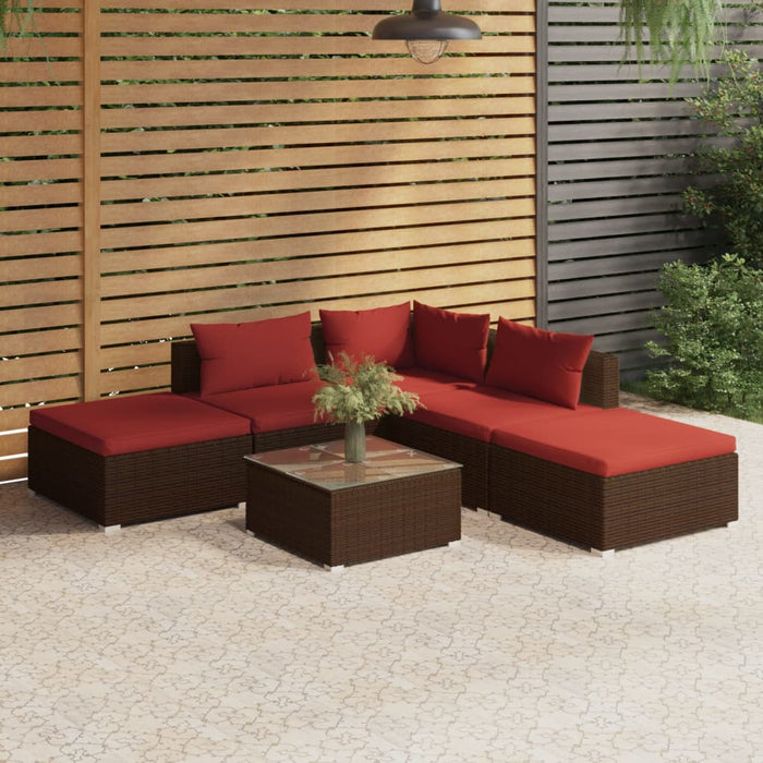 Set Divani da Giardino 6 pz con Cuscini in Polyrattan Marrone 3101603