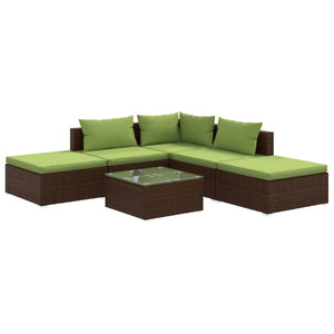 Set Divani da Giardino 6 pz con Cuscini in Polyrattan Marrone cod mxl 38862