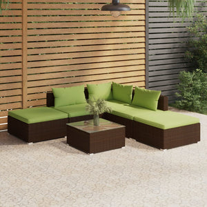 Set Divani da Giardino 6 pz con Cuscini in Polyrattan Marrone cod mxl 38862