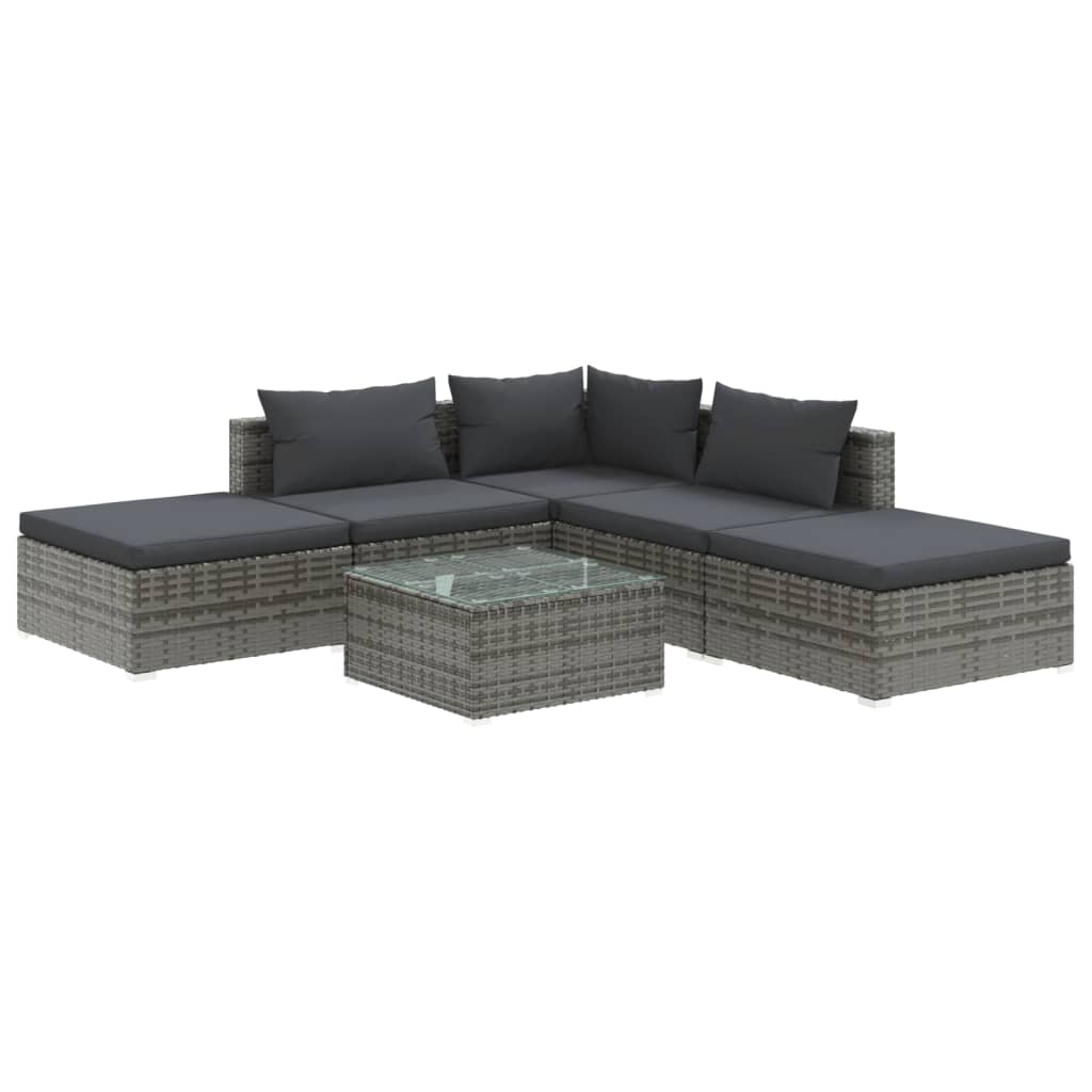 Set Divani da Giardino 6 pz con Cuscini in Polyrattan Grigio 3101605