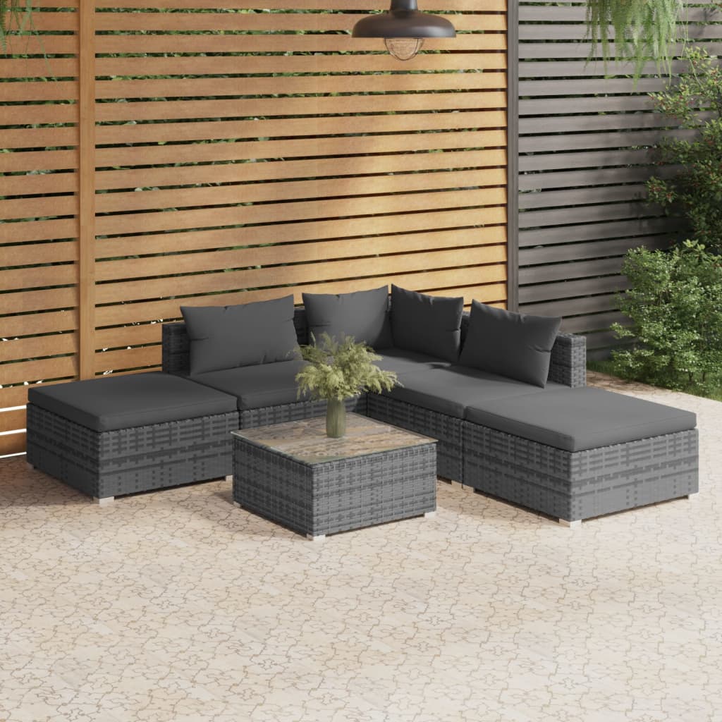 Set Divani da Giardino 6 pz con Cuscini in Polyrattan Grigio 3101605