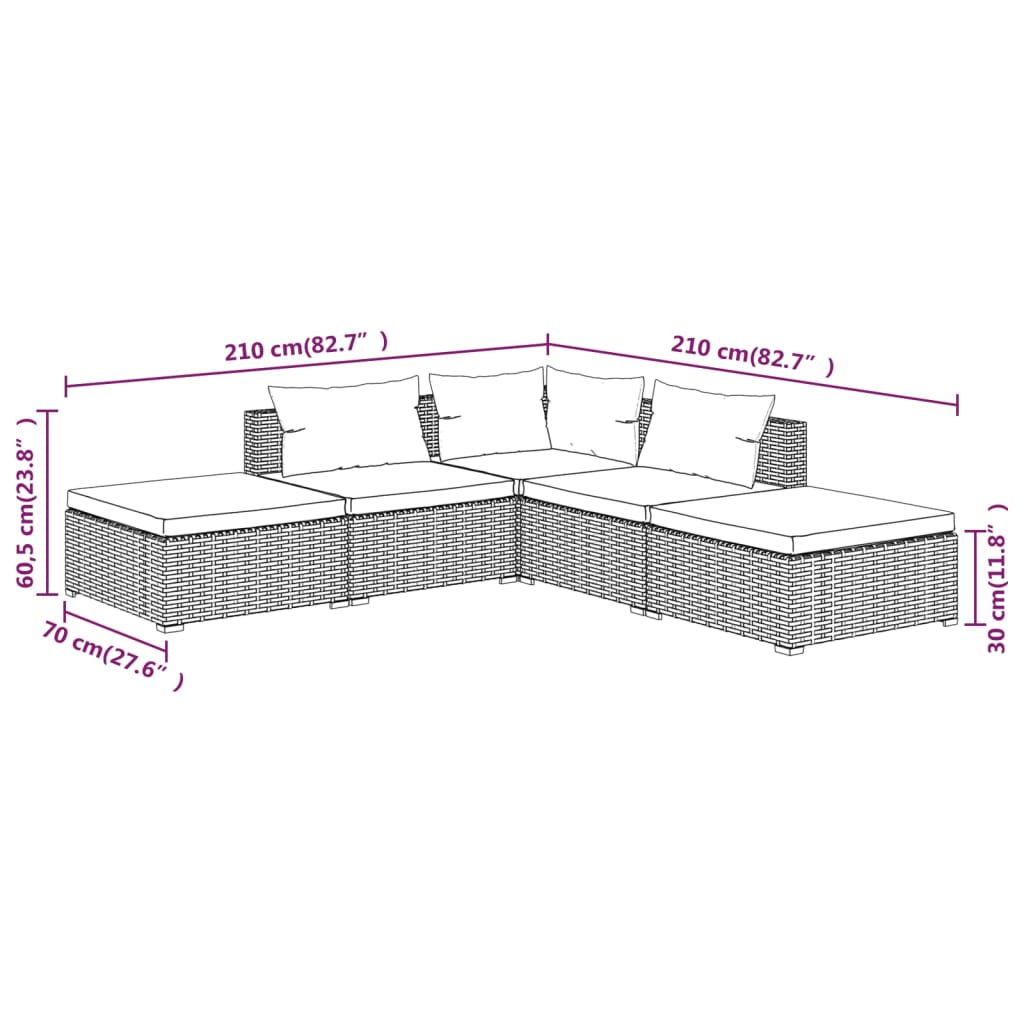 Set Divani da Giardino 5 pz con Cuscini in Polyrattan Nero 3101607