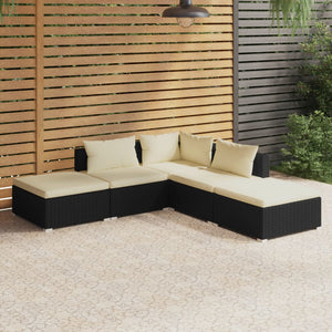 Set Divani da Giardino 5 pz con Cuscini in Polyrattan Nero 3101607