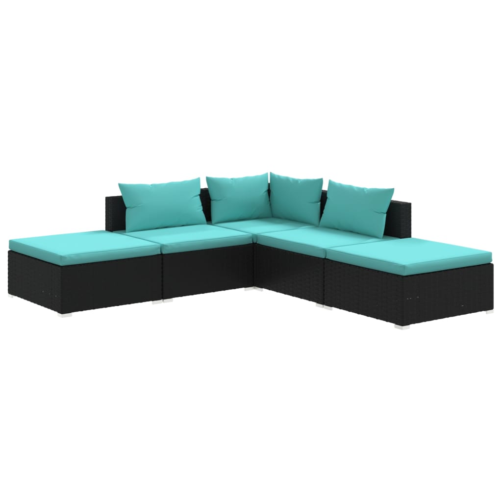 Set Divani da Giardino 5 pz con Cuscini in Polyrattan Nero cod mxl 41981