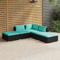 Set Divani da Giardino 5 pz con Cuscini in Polyrattan Nero cod mxl 41981