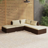 Set Divani da Giardino 5 pz con Cuscini in Polyrattan Marrone cod mxl 41267