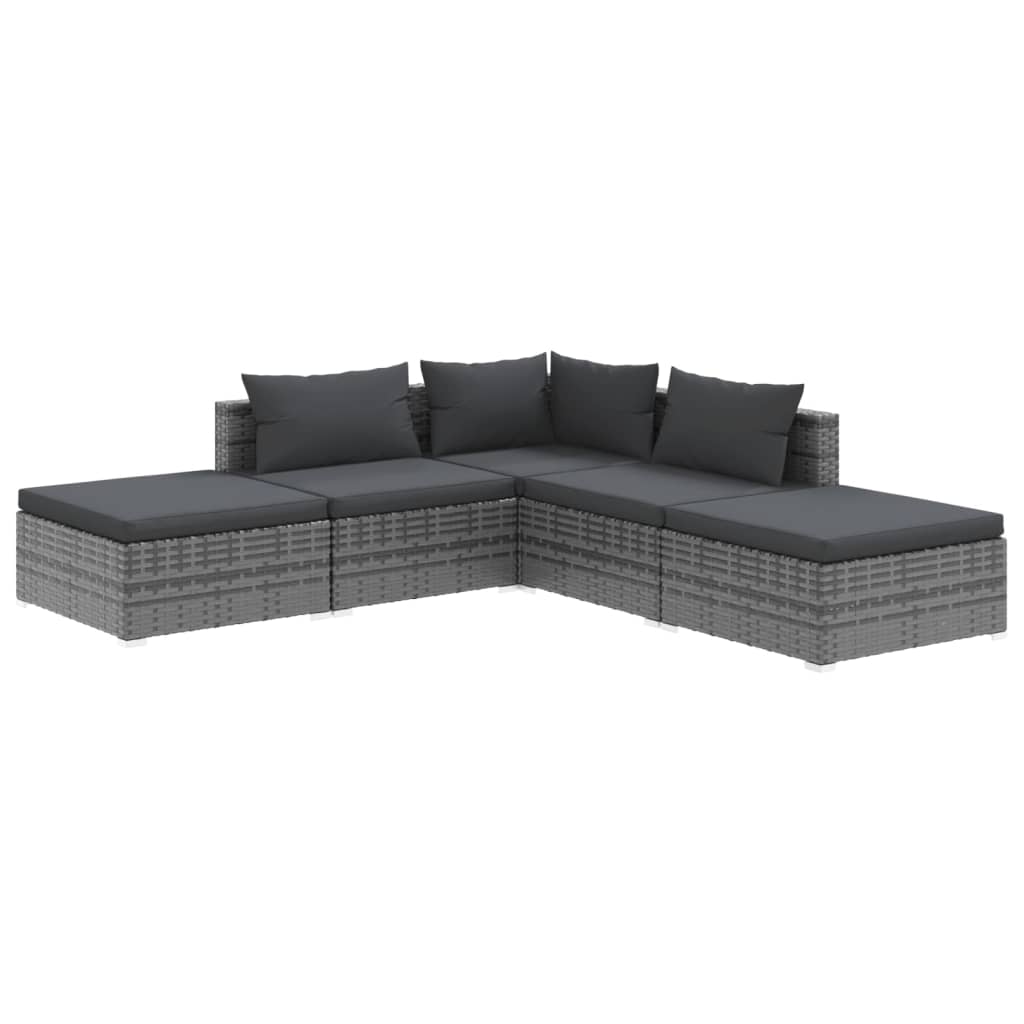 Set Divani da Giardino 5 pz con Cuscini in Polyrattan Grigio 3101613