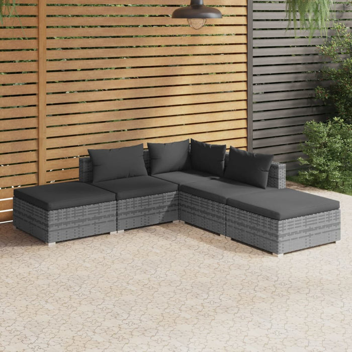 Set Divani da Giardino 5 pz con Cuscini in Polyrattan Grigio 3101613