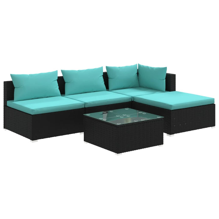 Set Divani da Giardino 5 pz con Cuscini in Polyrattan Nero 3101617