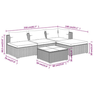 Set Divani da Giardino 5 pz con Cuscini in Polyrattan Nero 3101617