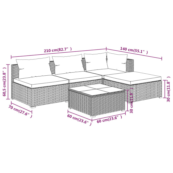 Set Divani da Giardino 5 pz con Cuscini in Polyrattan Nero 3101617