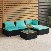 Set Divani da Giardino 5 pz con Cuscini in Polyrattan Nero 3101617