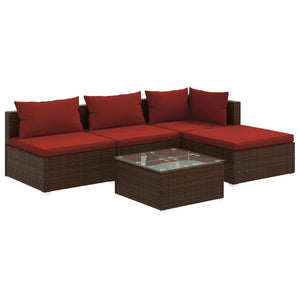 Set Divani da Giardino 5 pz con Cuscini in Polyrattan Marrone cod mxl 53263