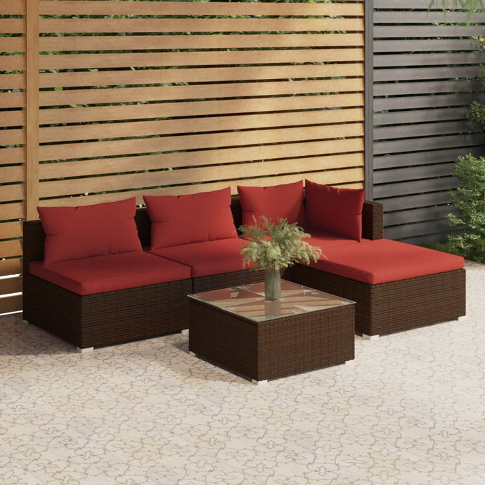 Set Divani da Giardino 5 pz con Cuscini in Polyrattan Marrone cod mxl 53263