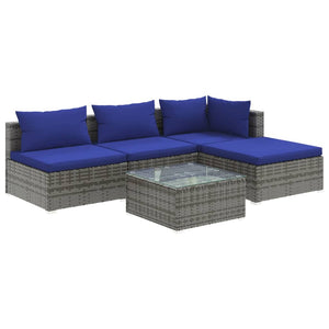 Set Divani da Giardino 5 pz con Cuscini in Polyrattan Grigio cod mxl 38884