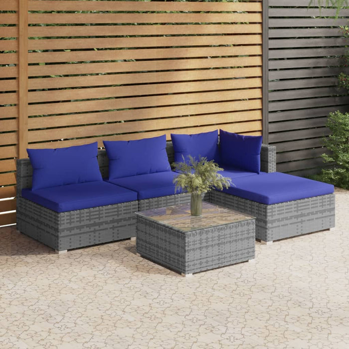 Set Divani da Giardino 5 pz con Cuscini in Polyrattan Grigio cod mxl 38884