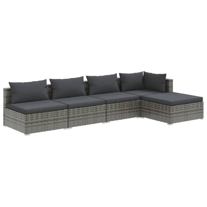 Set Divani da Giardino 5 pz con Cuscini in Polyrattan Grigio cod mxl 53205