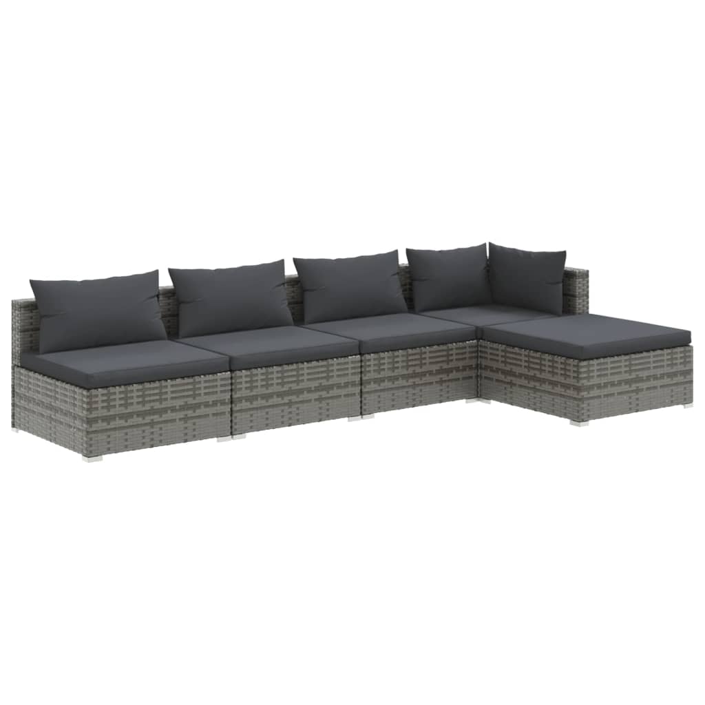 Set Divani da Giardino 5 pz con Cuscini in Polyrattan Grigio 3101629