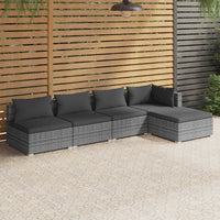 Set Divani da Giardino 5 pz con Cuscini in Polyrattan Grigio cod mxl 53205