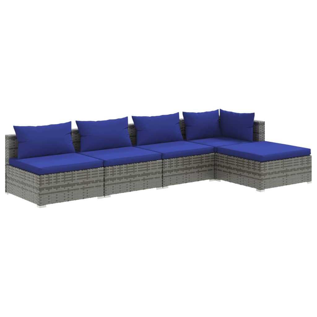 Set Divani da Giardino 5 pz con Cuscini in Polyrattan Grigio cod mxl 38891