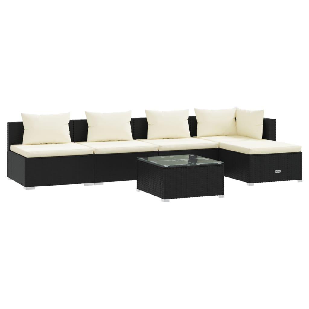 Set Salotto da Giardino 6 pz con Cuscini in Polyrattan Nero cod mxl 41208