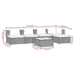 Set Salotto da Giardino 6 pz con Cuscini in Polyrattan Nero cod mxl 41208