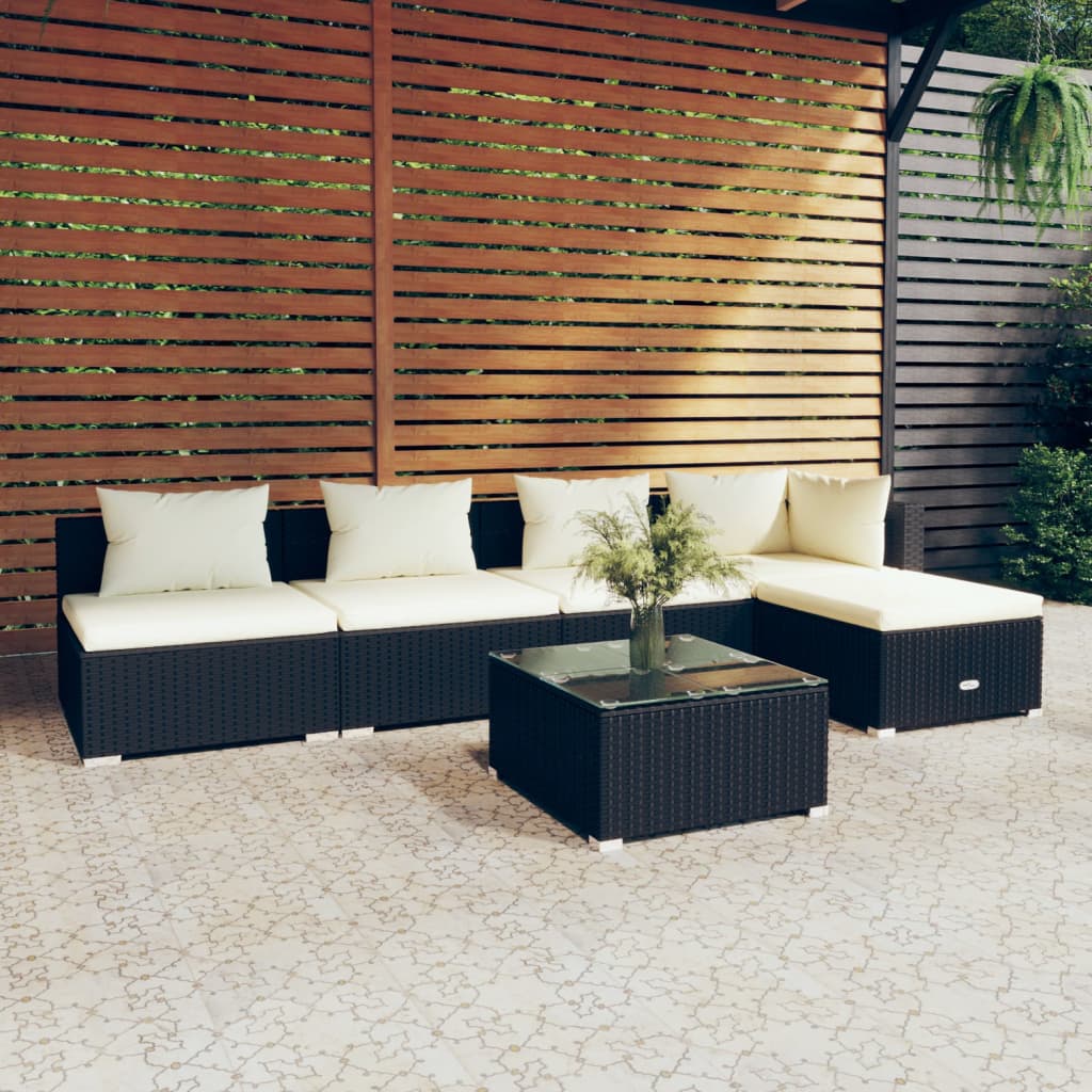 Set Salotto da Giardino 6 pz con Cuscini in Polyrattan Nero cod mxl 41208