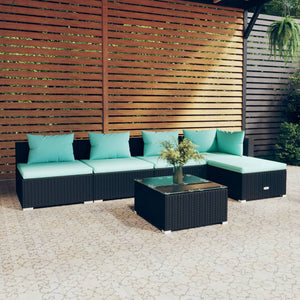 Set Salotto da Giardino 6 pz con Cuscini in Polyrattan Nero cod mxl 41952