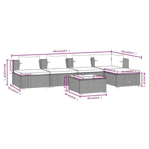 Set Divani da Giardino 6 pz con Cuscini in Polyrattan Marrone 3101634