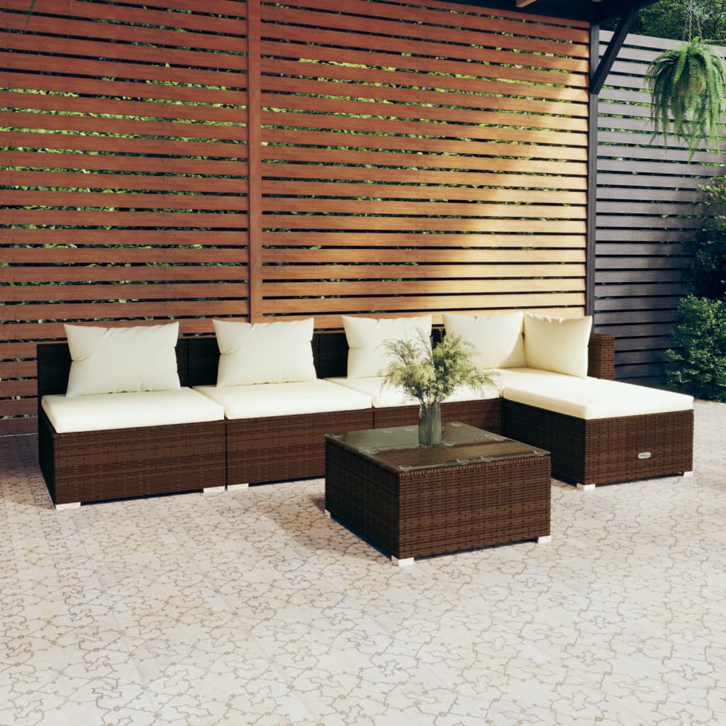 Set Divani da Giardino 6 pz con Cuscini in Polyrattan Marrone cod mxl 47827