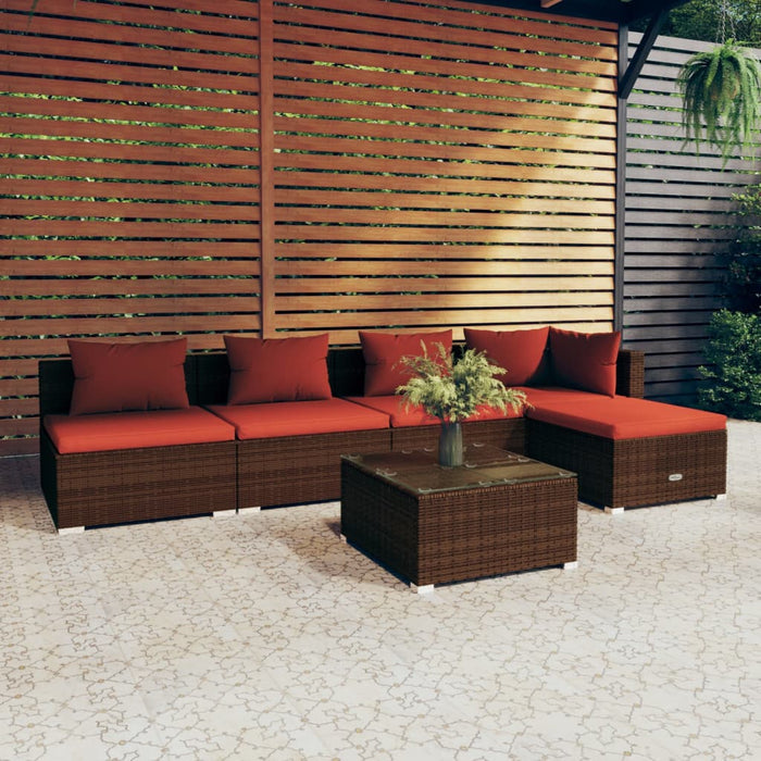 Set Divani da Giardino 6 pz con Cuscini in Polyrattan Marrone 3101635