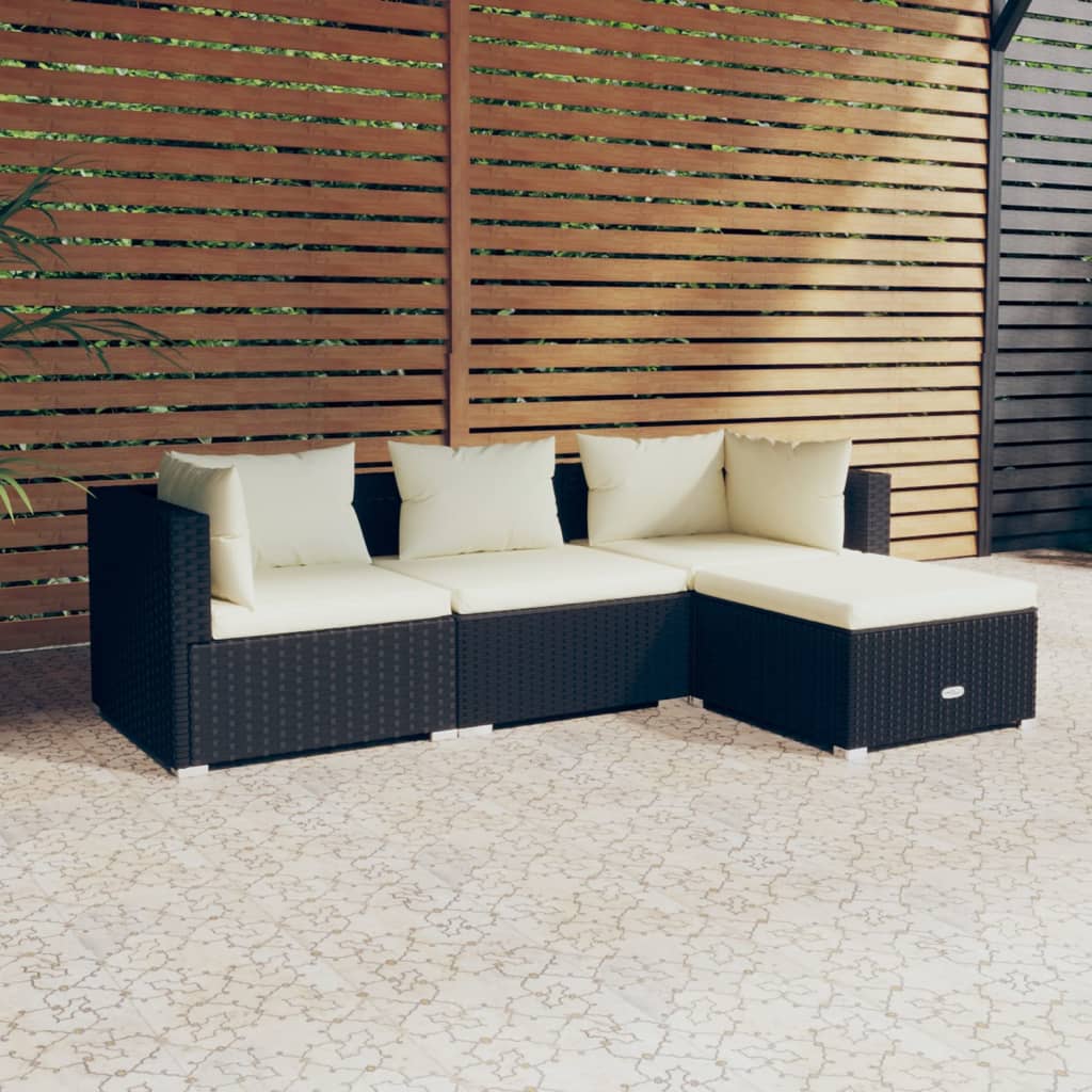 Set Divani da Giardino 4 pz con Cuscini in Polyrattan Nero 3101639