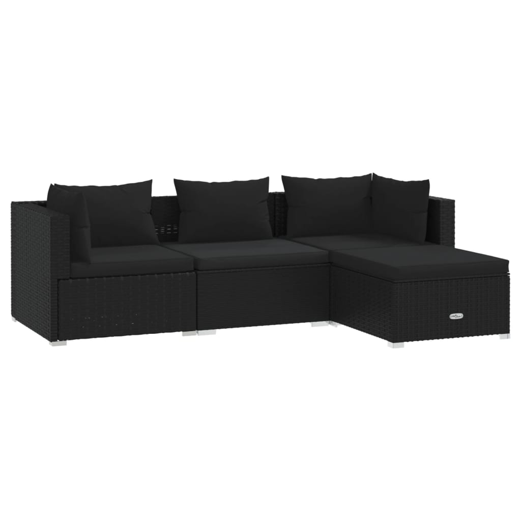 Set Divani da Giardino 4 pz con Cuscini in Polyrattan Nero cod mxl 45128