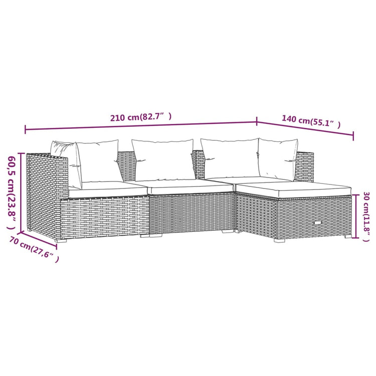 Set Divani da Giardino 4 pz con Cuscini in Polyrattan Nero cod mxl 45128