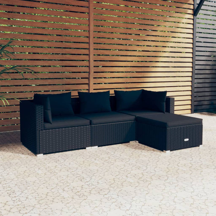 Set Divani da Giardino 4 pz con Cuscini in Polyrattan Nero cod mxl 45128