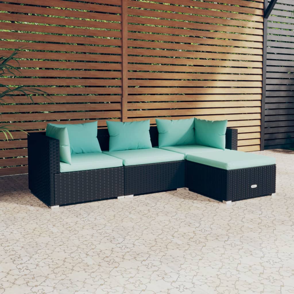 Set Divani da Giardino 4 pz con Cuscini in Polyrattan Nero 3101641