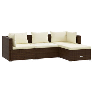 Set Divani da Giardino 4 pz con Cuscini in Polyrattan Marrone cod mxl 40826