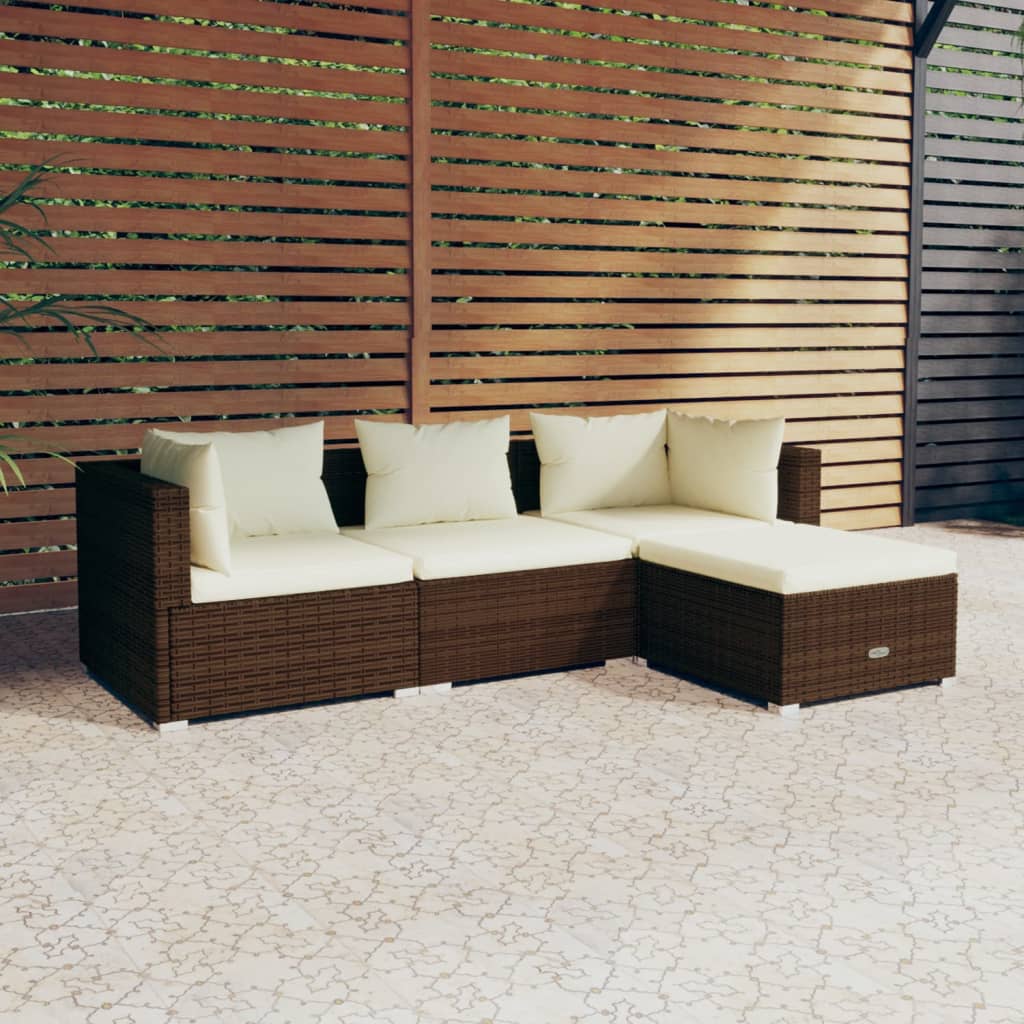 Set Divani da Giardino 4 pz con Cuscini in Polyrattan Marrone cod mxl 40826