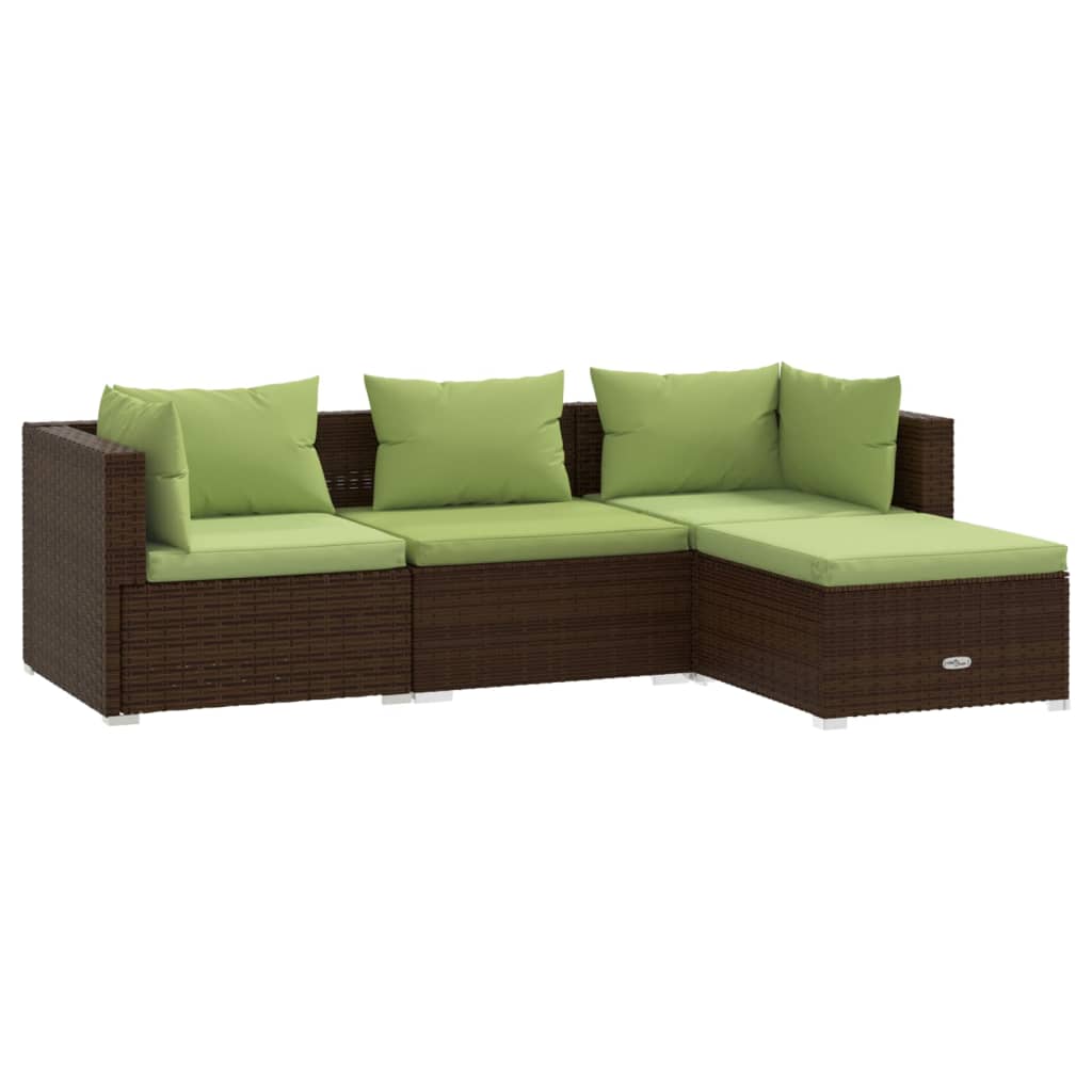 Set Divani da Giardino 4 pz con Cuscini in Polyrattan Marrone 3101644