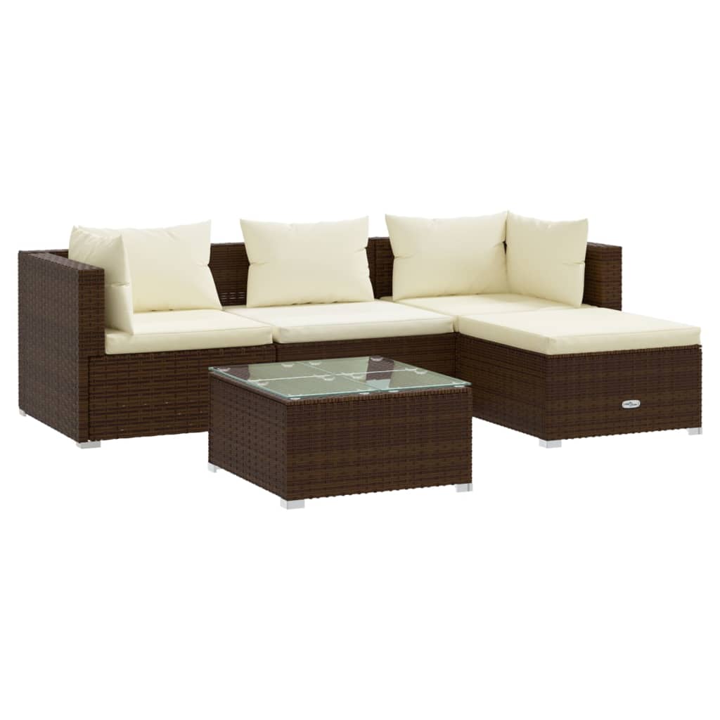 Set Divani da Giardino 5 pz con Cuscini in Polyrattan Marrone 3101650