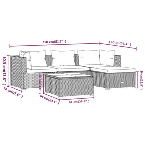 Set Divani da Giardino 5 pz con Cuscini in Polyrattan Marrone 3101650