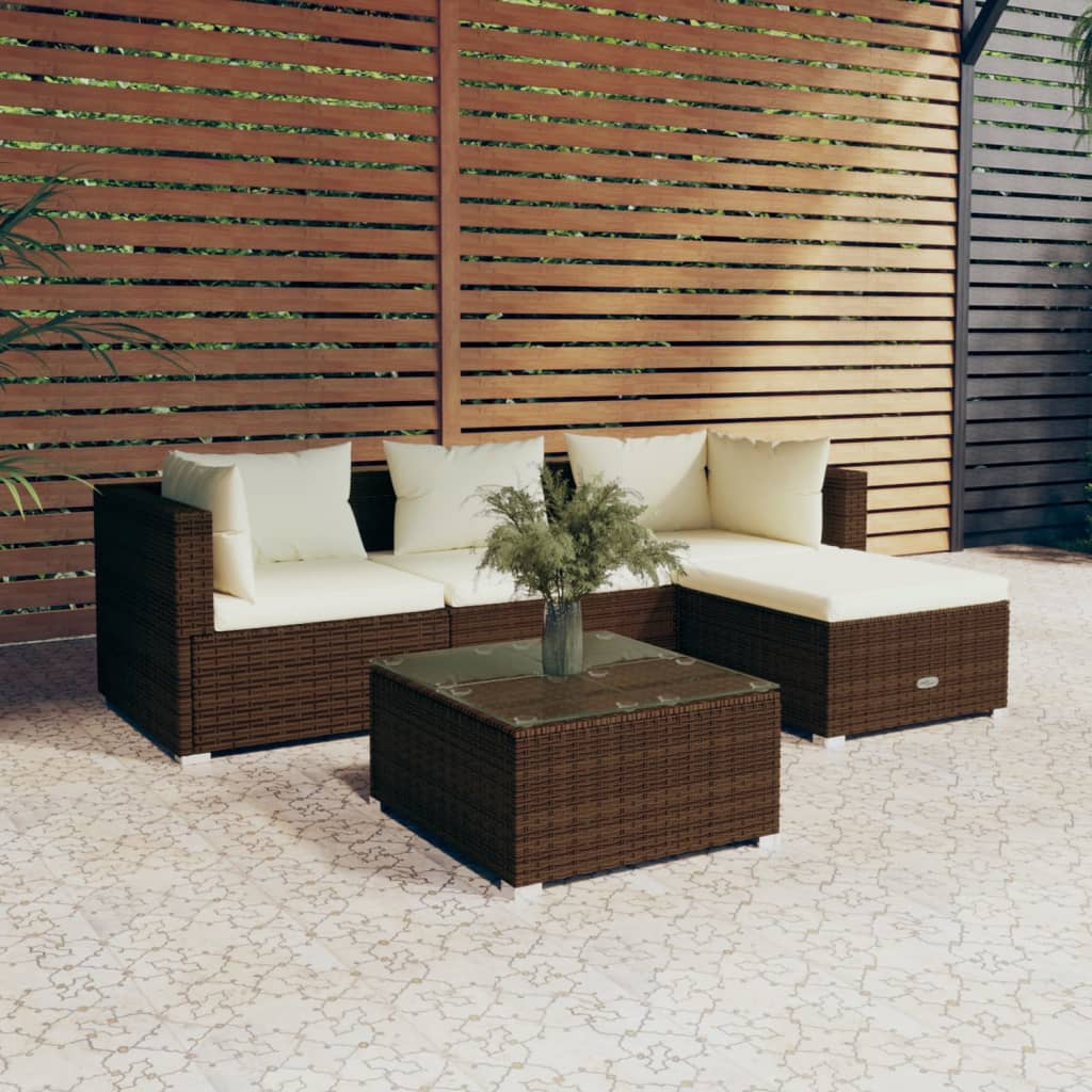 Set Divani da Giardino 5 pz con Cuscini in Polyrattan Marrone 3101650